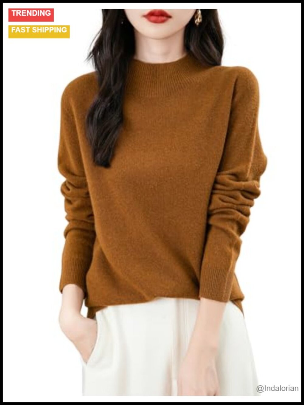 100% Merino Wool Seamless Mock Neck Sweater